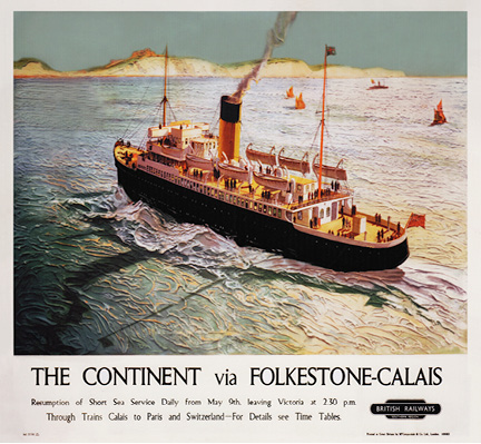 Affiche The Continent via Folkestone-Calais, 1948 | Ontwerper: Walter Thomas