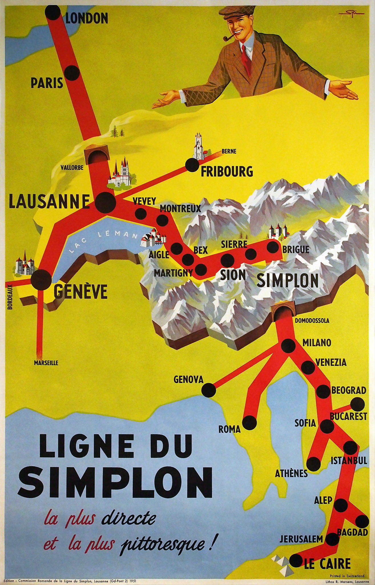 Affiche Ligne du Simplon, 1951 | Walter Spinner (coll. Arjan den Boer)