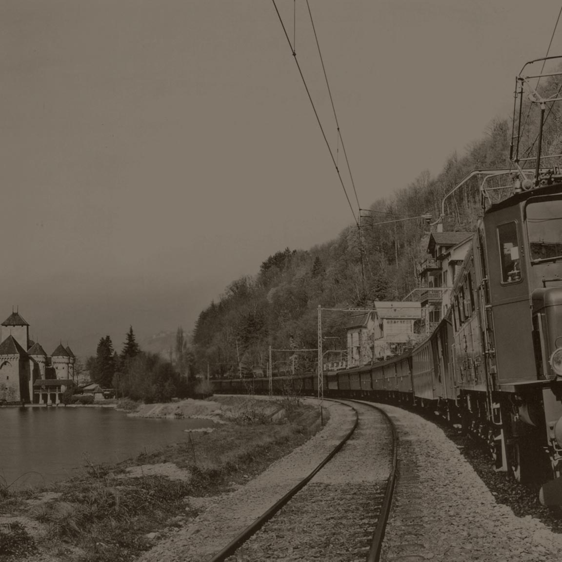 Elektrische trein bij kasteel Chillon, ca. 1930 | Foto: SBB/Archiv Arthur Meyer
