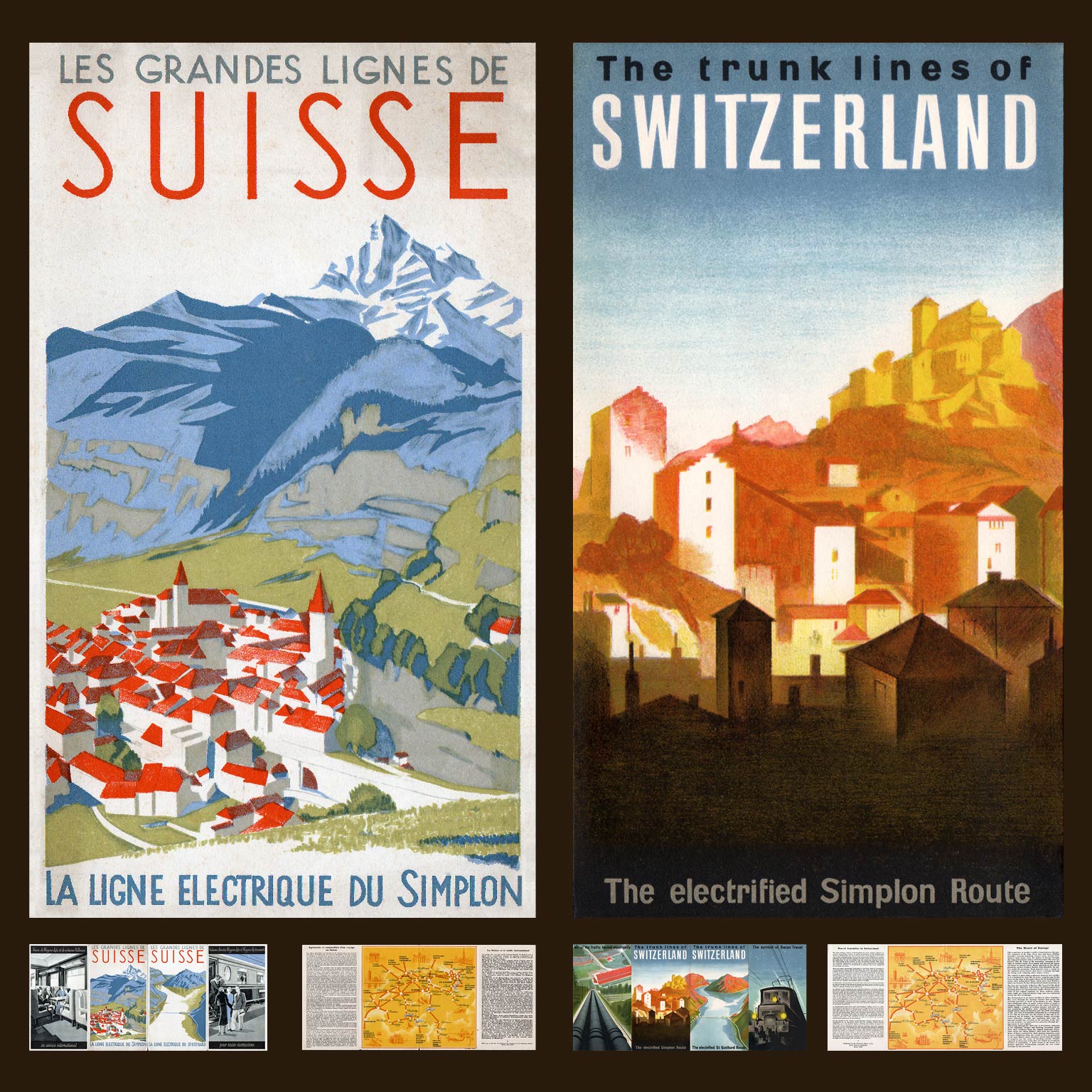 Folders Simplon-lijn en Gotthard-lijn 1932 en 1936