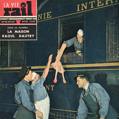Bevoorrading wagon-restaurant | Omslag La Vie du Rail, 12 februari 1956
