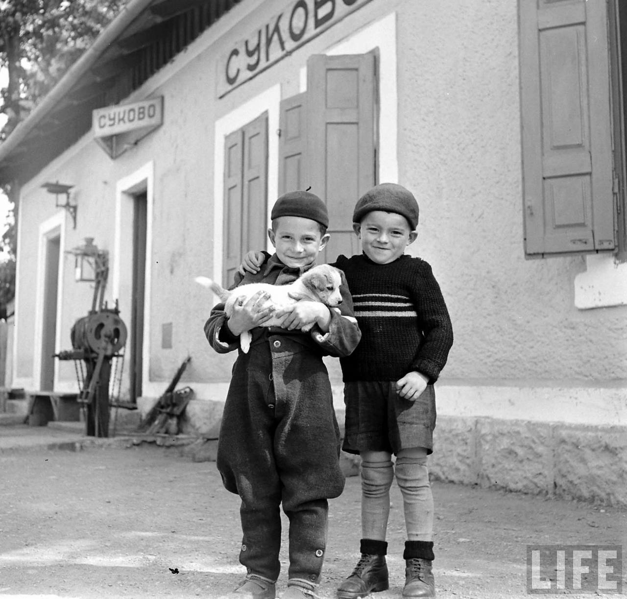 Kinderen met hond op station Sukovo | Foto: Jack Birns, 1950