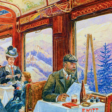 Restaurantrijtuig in de Alpen | F. Witt, ca. 1905