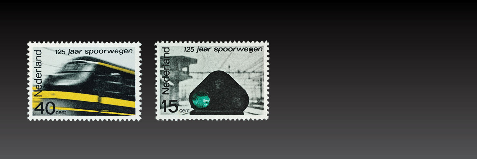 Jubileumpostzegels 125 jaar spoorwegen, 1964 | Ontwerp: Cas Oorthuys