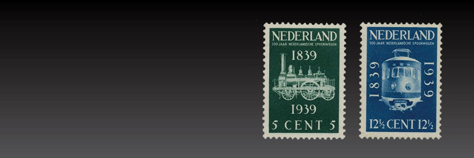 Herdenkingspostzegels 100 jaar spoorwegen, 1939 | Ontwerp: Gé Röling