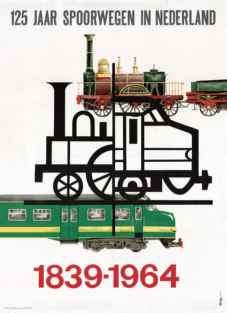 Affiche 125 jaar spoorwegen, 1964 | Ontwerp Jan Rodrigo, collectie Arjan den Boer