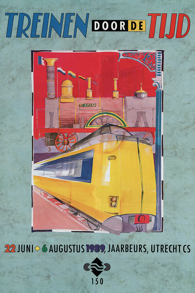 Affiche Treinen door de Tijd, 1989 | Ontwerp NS, collectie Arjan den Boer