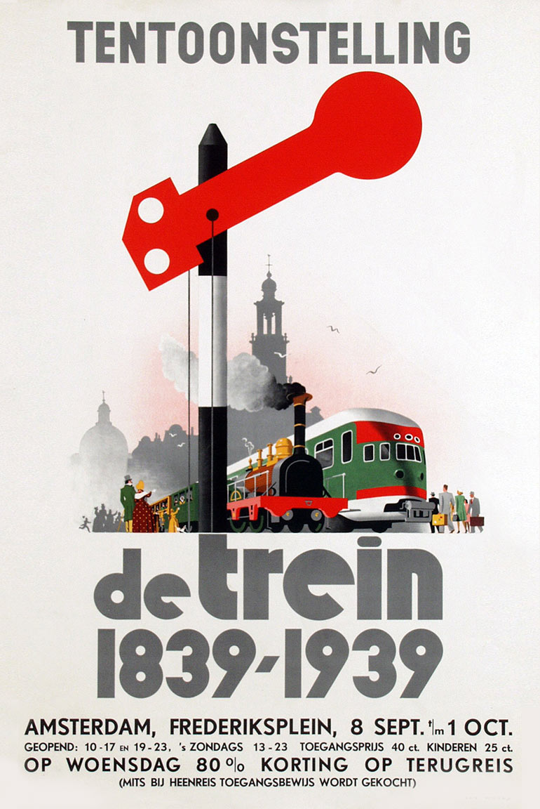 Affiche tentoonstelling De Trein, 1939 | Ontwerp Jan Wijga, collectie Arjan den Boer (foto: Van Sabben Auctions)