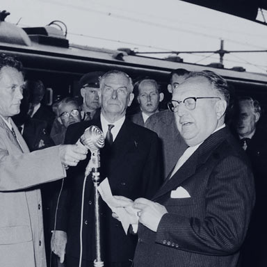 Speech burgemeester Freijters van Roosendaal, 18 sept. 1957 | Foto: Lex Hessels/NS (Spoorwegmuseum)