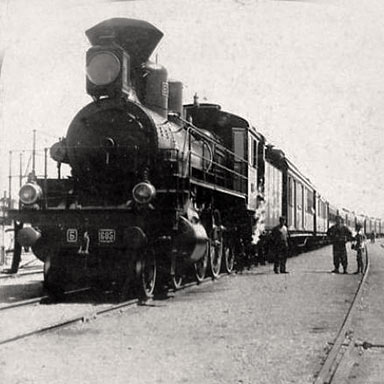 Locomotief in Mantsjoerije, ca. 1900 | Stereofoto Keystone (collectie Arjan den Boer)