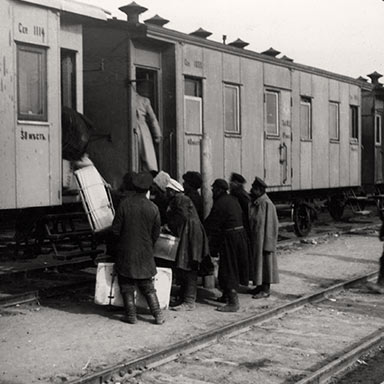 Trein bij Kansk, ca. 1900 | Stereofoto Keystone (collectie Arjan den Boer)