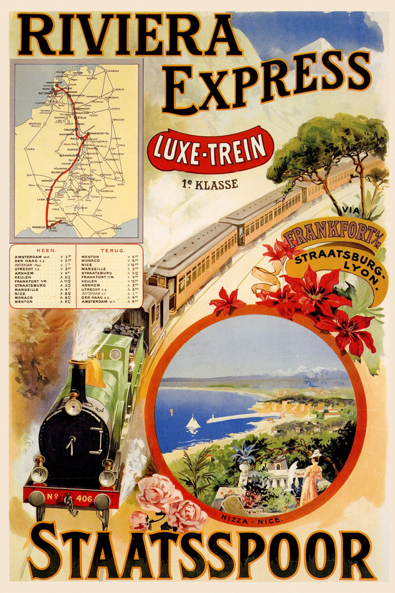 Affiche Riviera Express, Staatsspoor 1901 | Anoniem (coll. Jürgen Klein)