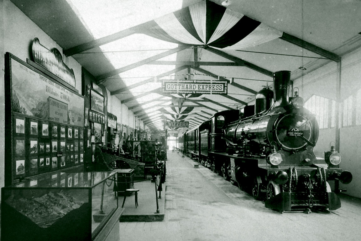 Gotthard Express in het Zwitserse transportpaviljoen, 1906  | Varischi & Artico (Alinari Museum)