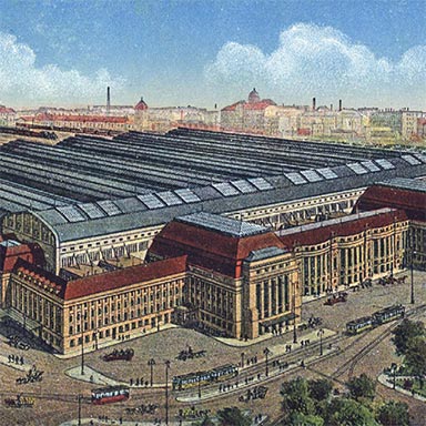 Ansichtkaart Leipizig Hauptbahnhof, ca. 1915  |  Anoniem (bron: zeno.org)
