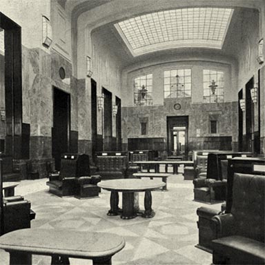 Wachtkamer 1e en 2e klasse, ca. 1931 | Anoniem (bron: unferrovieremacchinista.it)