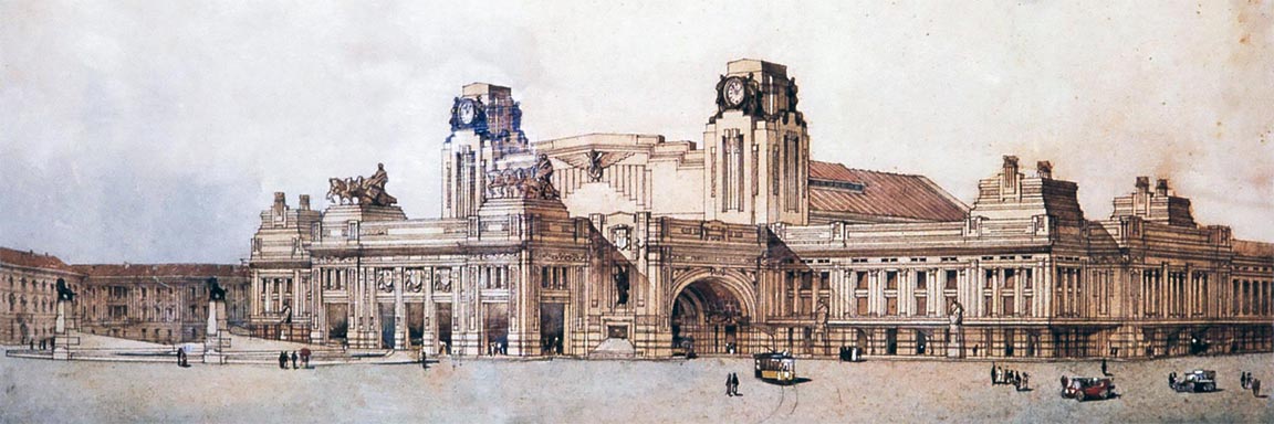 Oorsponkelijk ontwerp Milano Centrale, 1912  |  Ulisse Stacchini (privécollectie)