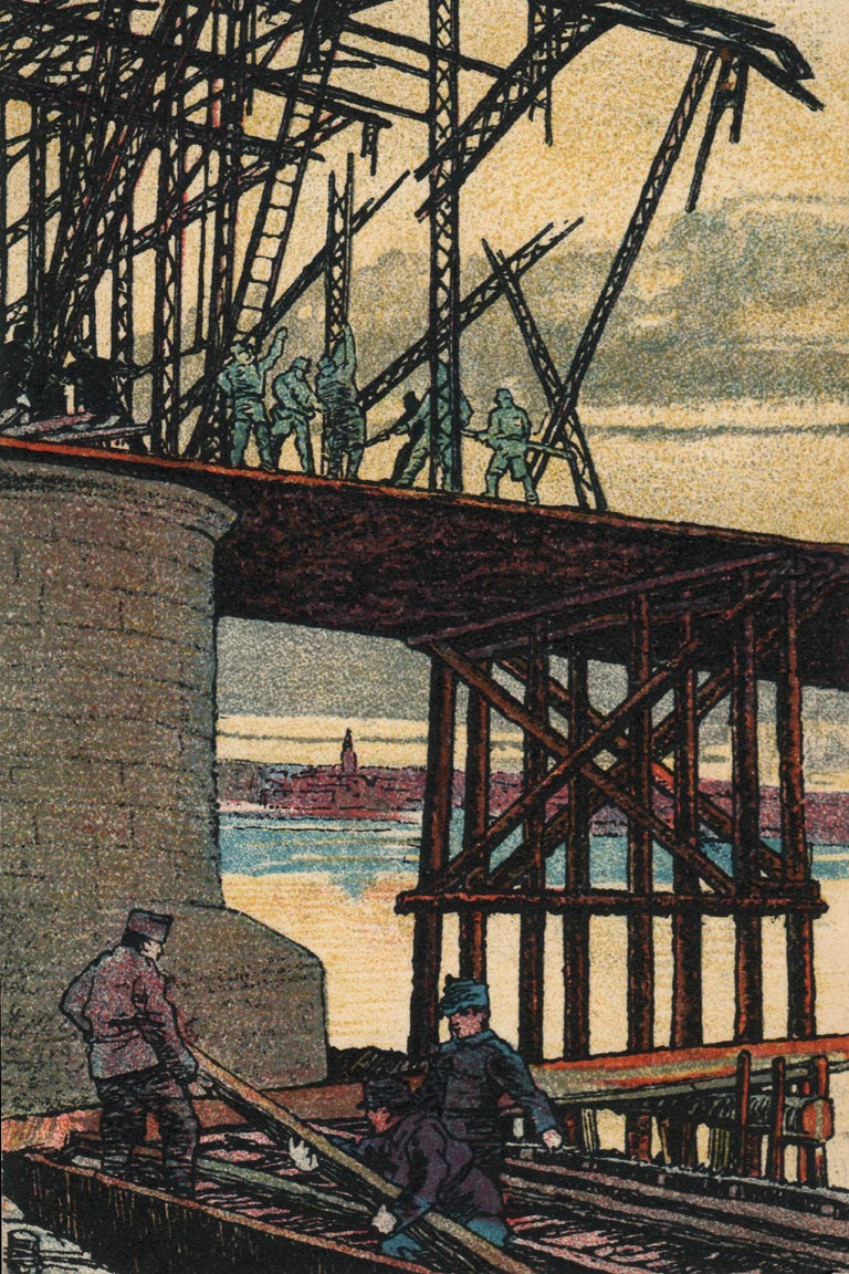 Ansicht Duitse bruggenbouw bij Belgrado, 1916 | (collectie Arjan den Boer)