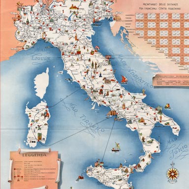 Spoorkaart van Italië, FS ca. 1953  | collectie Arjan den Boer